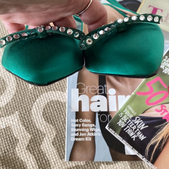 “J Crew,Colette” satin emerald green slingback with  embellished bow; size 7.5 - Picture 10 of 12